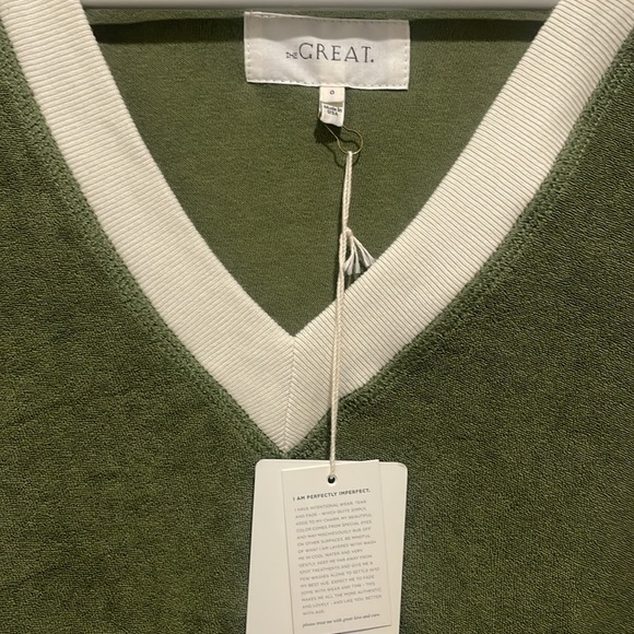 New THE GREAT microterry v neck sweatshirt green Classic small and medium - Picture 3 of 5